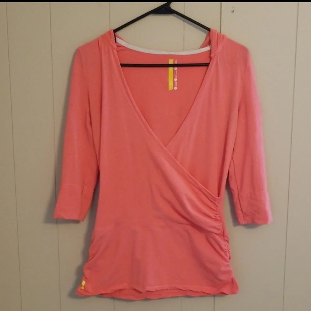 Lole Coral Faux Wrap Hooded Top